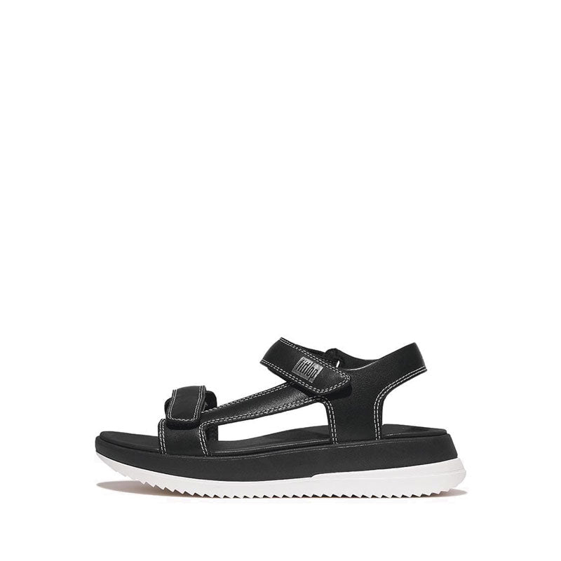 Adj. Contrast-Stitch Leather B/Strap Sandals