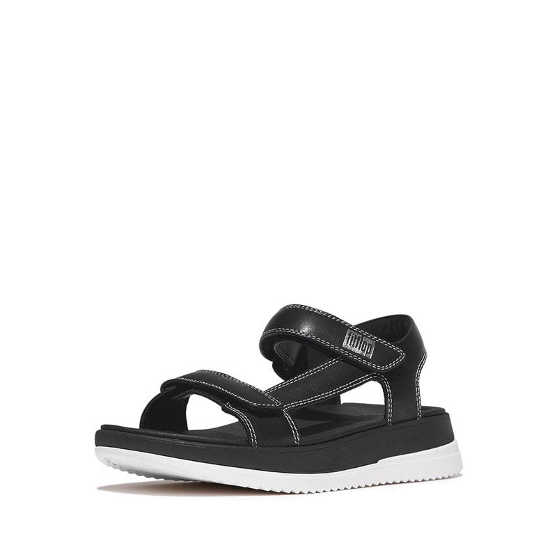 Adj. Contrast-Stitch Leather B/Strap Sandals