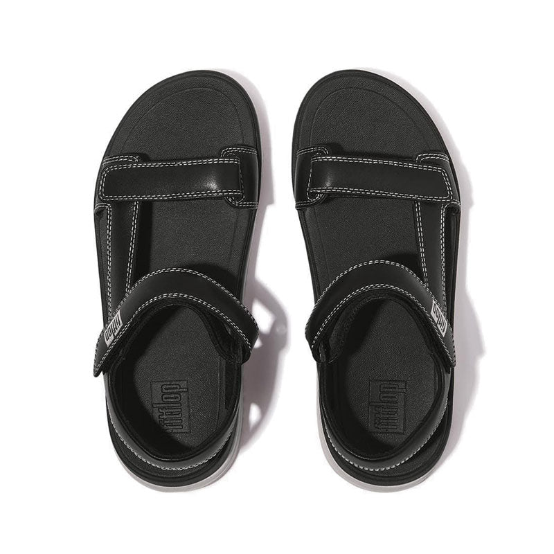 Adj. Contrast-Stitch Leather B/Strap Sandals