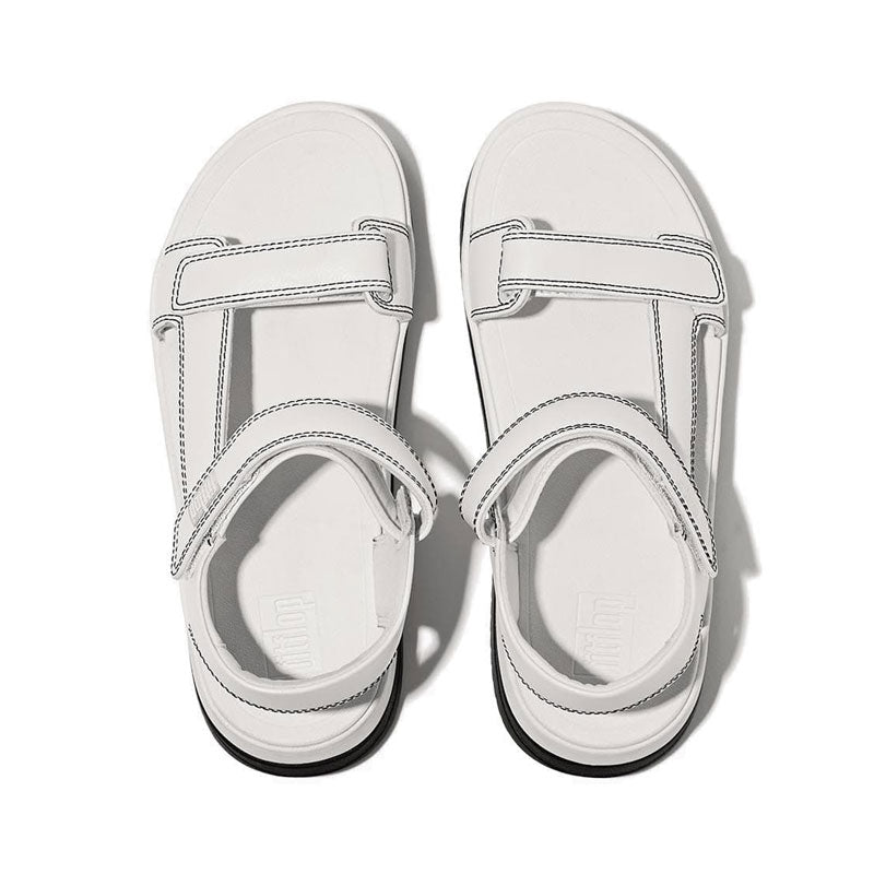 Adj. Contrast-Stitch Leather B/Strap Sandals