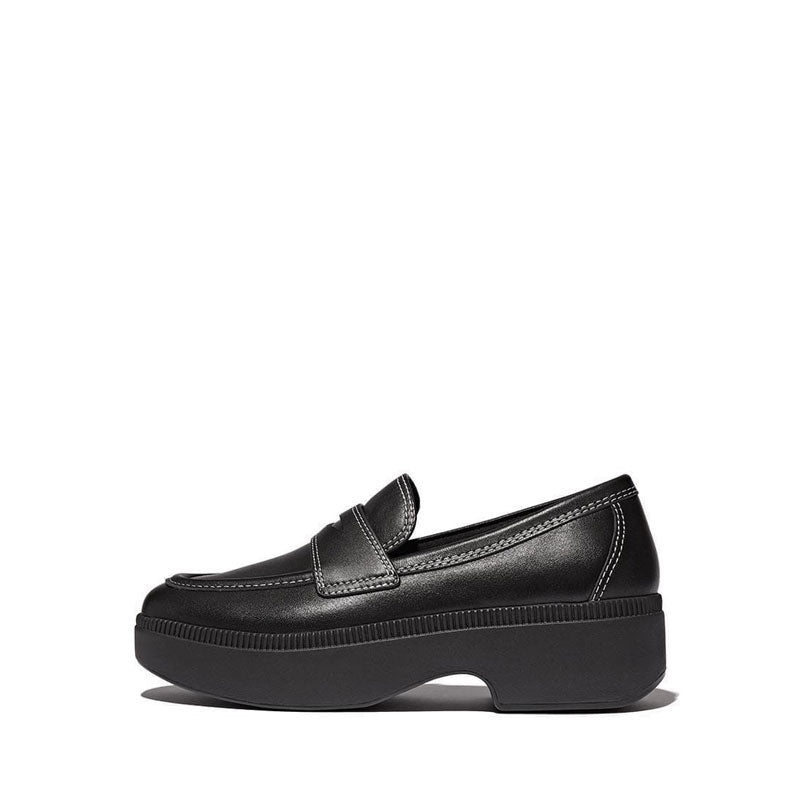 Contrast-Stitch Leather Demi-Wedge Loafers