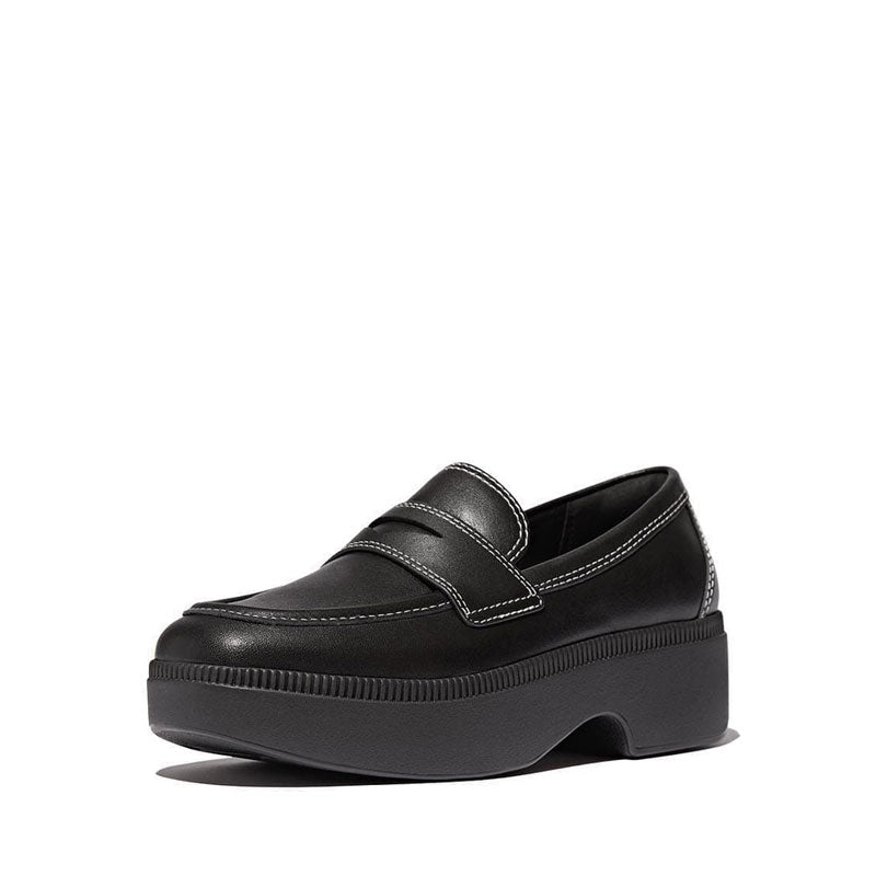 Contrast-Stitch Leather Demi-Wedge Loafers