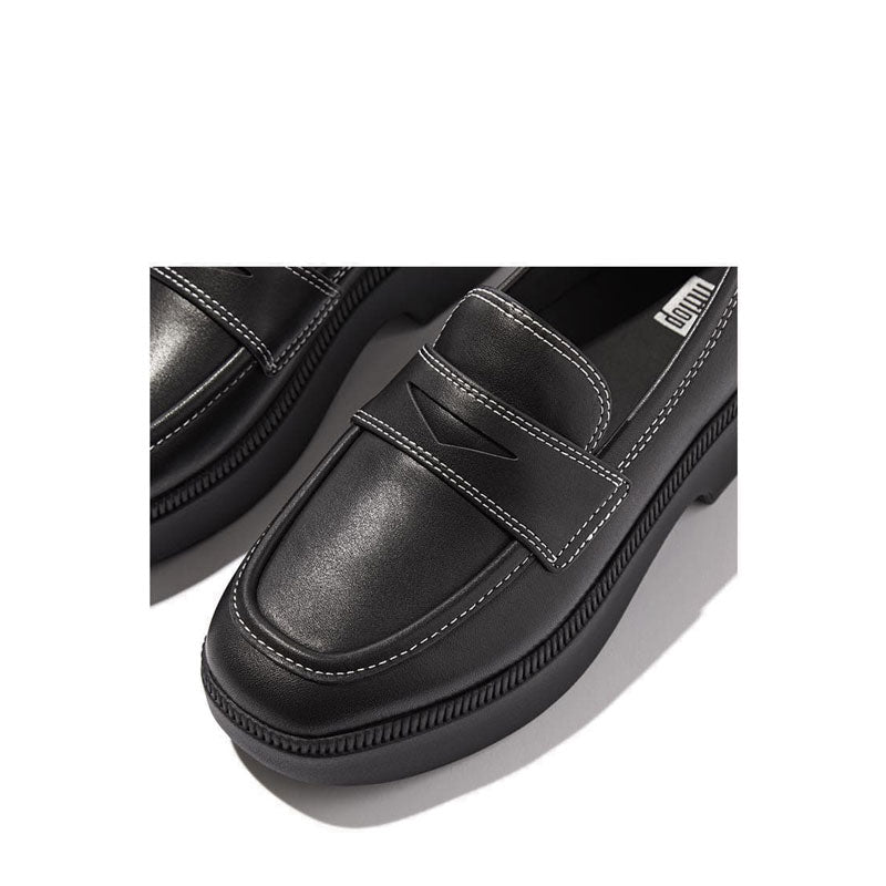 Contrast-Stitch Leather Demi-Wedge Loafers