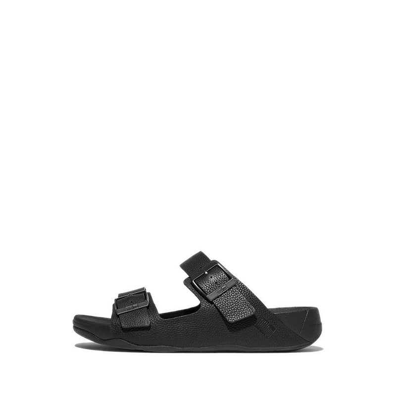 MENS BUCKLE TUMBLED-LEATHER SLIDES