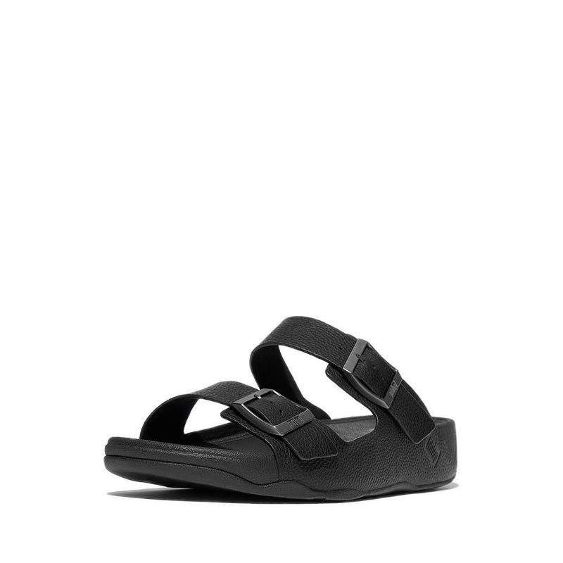 MENS BUCKLE TUMBLED-LEATHER SLIDES