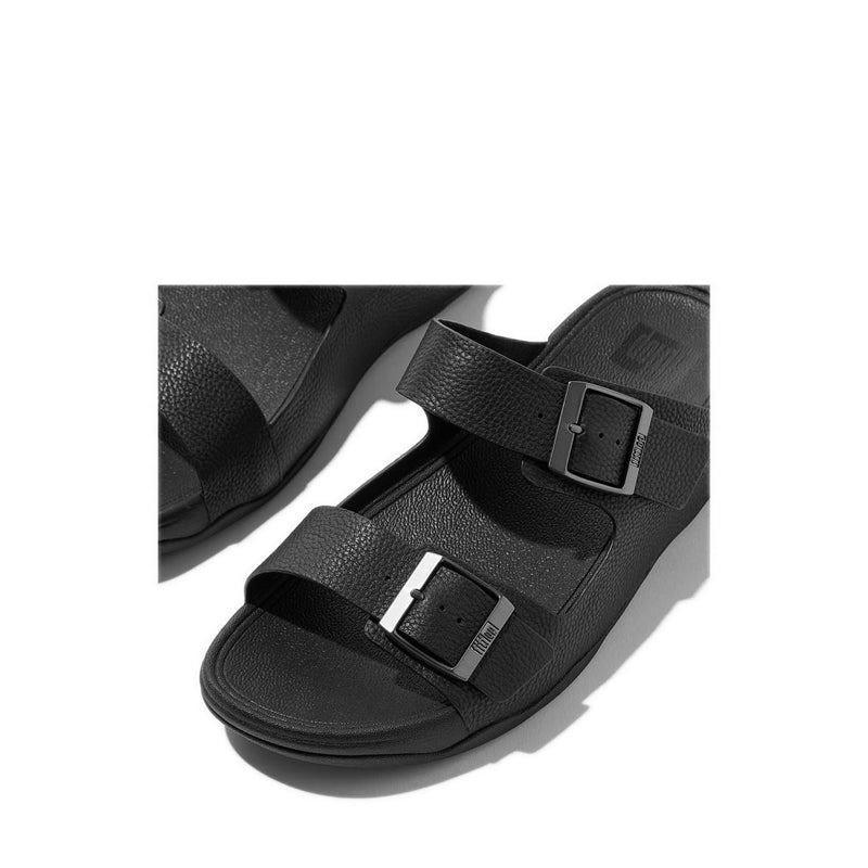 MENS BUCKLE TUMBLED-LEATHER SLIDES