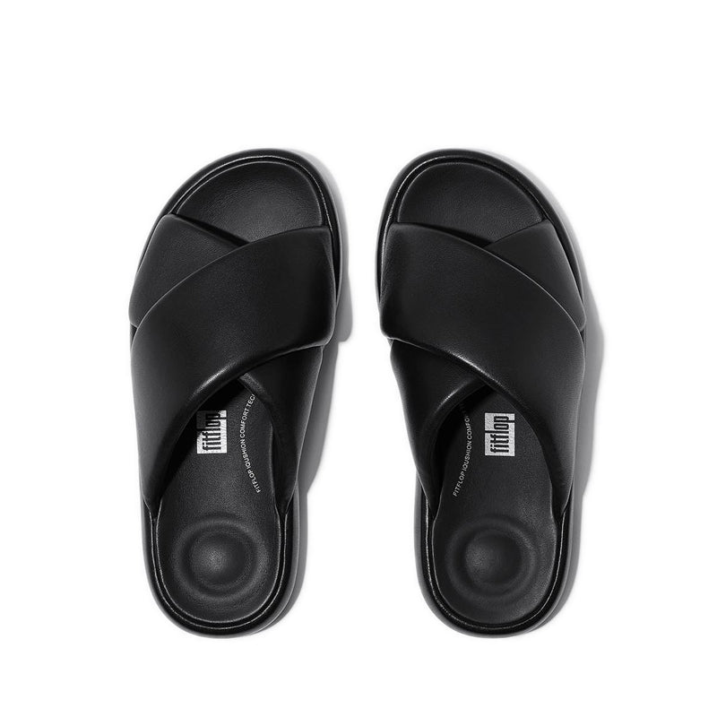 D-LUXE PADDED LEATHER CROSS SLIDES